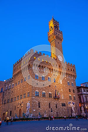 Palazzo Vecchio in downtown Florence city in Tuscany Italy Editorial Stock Photo