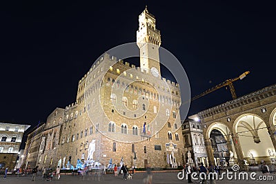 Palazzo Vecchio Florence Italy at night Editorial Stock Photo
