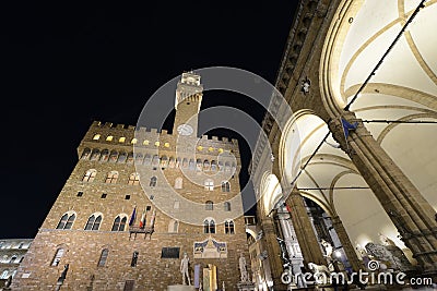 Palazzo Vecchio Florence Italy at night Editorial Stock Photo