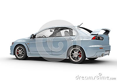 Pale Blue Powerful Modern Car on White Background Stock Photo