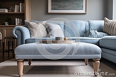 Pale blue sitting room decor, interior design and house improvement, living room furniture, sofa and home decor in country house Stock Photo