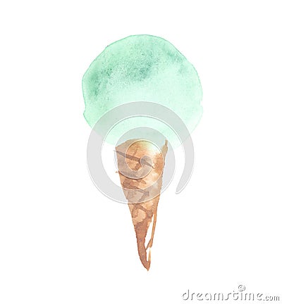 Pale color ice-cream wiffle cone illustration. Cartoon Illustration