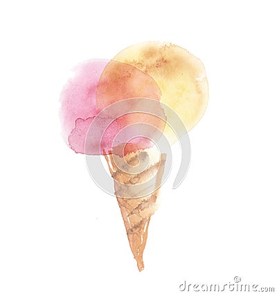 Pale color ice-cream wiffle cone illustration. Cartoon Illustration