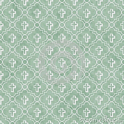 Pale Green and White Cross Symbol Tile Pattern Repeat Background Stock Photo