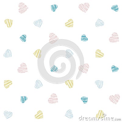 Pale hearts symbols. Scratched seamless pattern. Vector Illustration