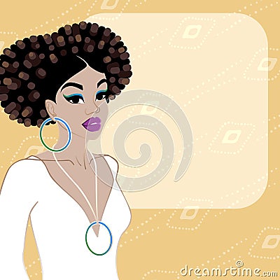 Pale orange background with dark-skinned woman Stock Photo