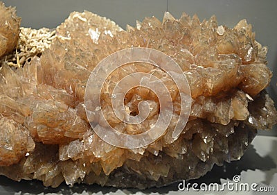 Pale Orange Calcite Crystals in a Cluster Stock Photo