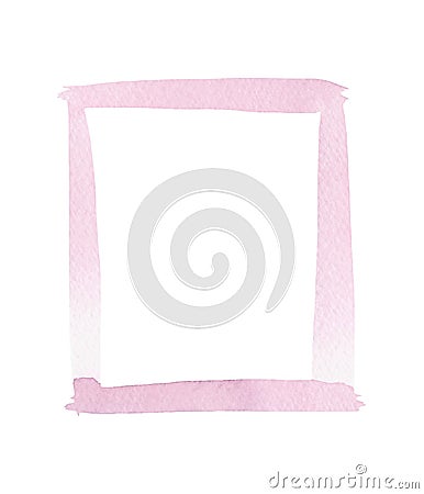 A pale pink empty watercolor frame isolated on a white background, hand-drawn. Stock Photo