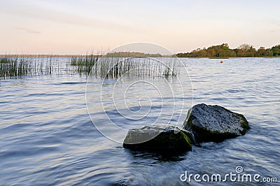 Pale Sun Lights Lough Ennell Stock Photo