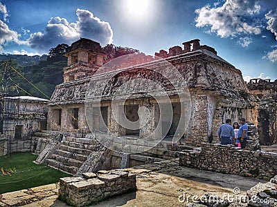 Palenque temple building. Chiapas, Mexico Editorial Stock Photo