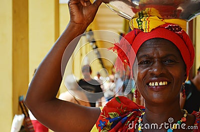 Palenquera woman smiling in Colombia Editorial Stock Photo