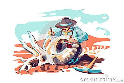 Paleontologist scientist work on excavations Vector Illustration