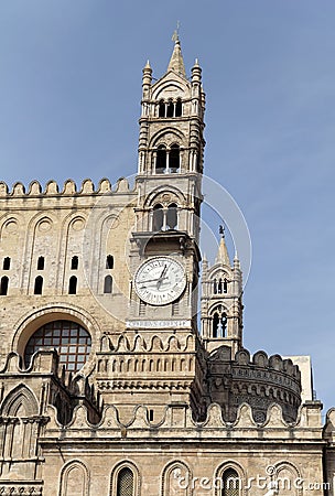 Palermo Cathedral Main Clock Tower Stock Photo