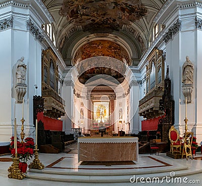 view of the main altar in the central nave of the Palermo Cathedral Editorial Stock Photo