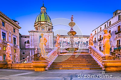 Palermo, Pretoria Fountain - Sicily, Italy Stock Photo