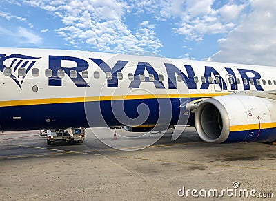Boeing Aircraft of low cost airline company Ryanair in the Palermo Falcone Borsellino Airport Editorial Stock Photo