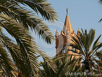 Palermo, Sicily, Italy. Mediterranean garden with palm trees and Stock Photo