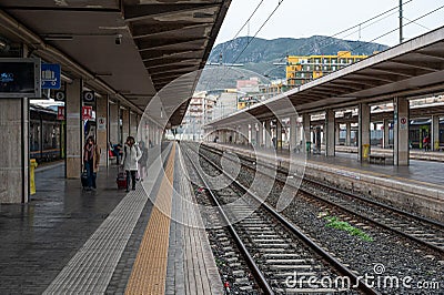 Palermo, Sicily, Italy - Perspective view over platforms and tracks at the central railway station Editorial Stock Photo