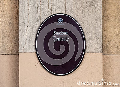 Palermo, Sicily, Italy - Round sign at the Central Railway station of Palermo Editorial Stock Photo