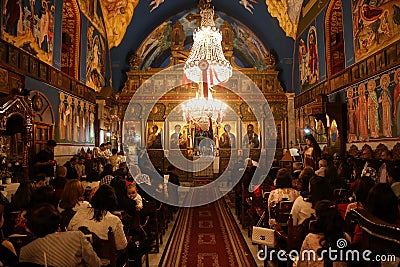 Palestinian Christians at the St. Porphyrius Church in Gaza. Editorial Stock Photo