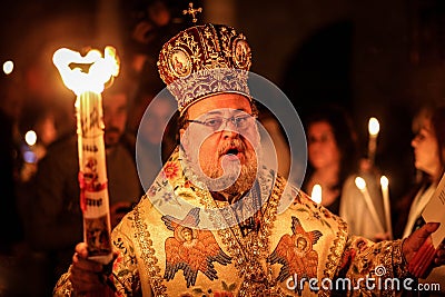 Palestinian Christians at the St. Porphyrius Church in Gaza. Editorial Stock Photo