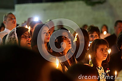 Palestinian Christians at the St. Porphyrius Church in Gaza. Editorial Stock Photo