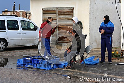 Palestinian fishermen on the Khan Younis Sea Editorial Stock Photo