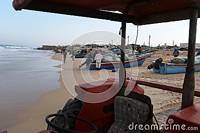 Palestinian fishermen on the Khan Younis Sea Editorial Stock Photo