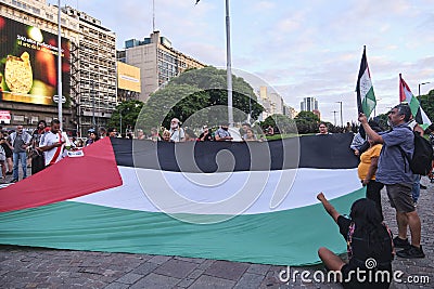 Palestinian flag in Argentina during a march in solidarity with Palestine Editorial Stock Photo