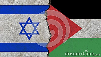 Palestinian and Israeli flag on a cracked wall-politics, war, conflict concept Stock Photo