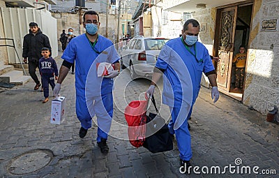 The Palestinian Ministry of Health crews conduct random checks through blood Editorial Stock Photo