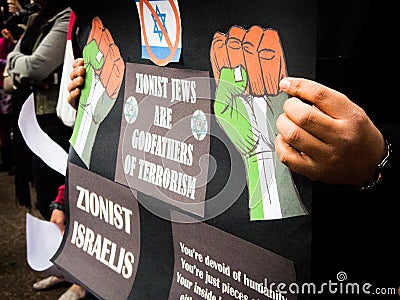 Palestinian protest against Zionist Jews in Israel about the war in Palestine. Editorial Stock Photo