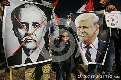 Palestinian protests on the 103rd anniversary of the Balfour Declaration in Gaza Strip Editorial Stock Photo