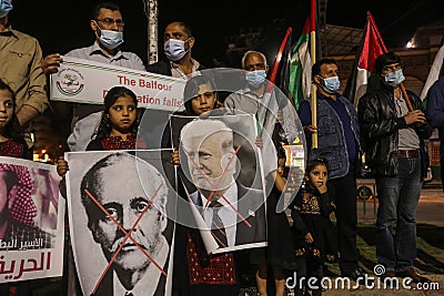 Palestinian protests on the 103rd anniversary of the Balfour Declaration in Gaza Strip Editorial Stock Photo