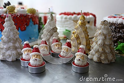Palestinians chef create New Year and Christmas-styled festive cakes at a bakery Editorial Stock Photo