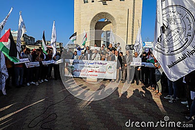 Palestinians protest against Britain`s possible designation of Hamas. A `terrorist group` Editorial Stock Photo