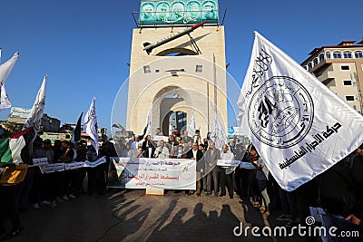 Palestinians protest against Britain`s possible designation of Hamas. A `terrorist group` Editorial Stock Photo