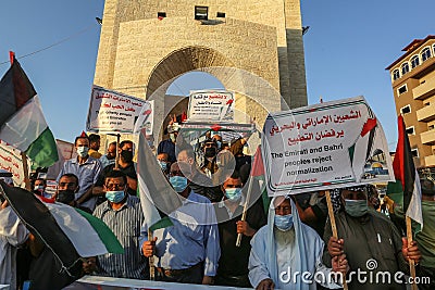 Palestinians protest against Israeli normalisation deals with the United Arab Emirates and Bahrain Editorial Stock Photo