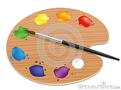 Palette Artists Painting Wood Board Colors Vector Illustration