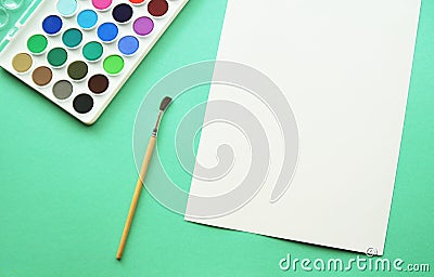 Palette of colorful watercolors. Stock Photo