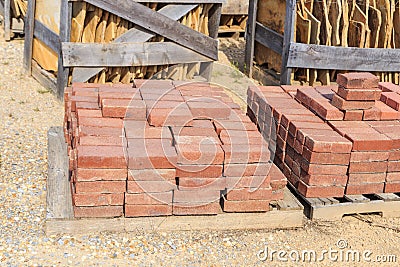 Rust or Red Stone Ashlars on a Palette Stock Photo