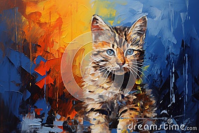 palette knife textured painting cat adorable kitty cute animal beautiful cat Stock Photo