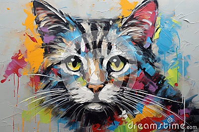 palette knife textured painting cat adorable kitty cute animal beautiful cat Stock Photo