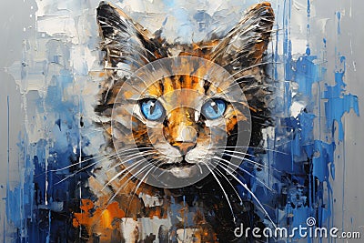 palette knife textured painting cat adorable kitty cute animal beautiful cat Stock Photo