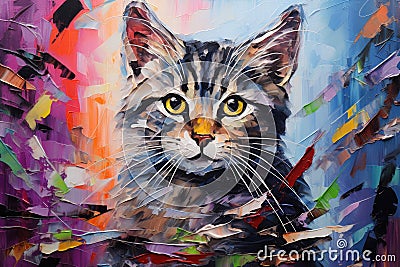 palette knife textured painting cat adorable kitty cute animal beautiful cat Stock Photo