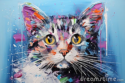 palette knife textured painting cat adorable kitty cute animal beautiful cat Stock Photo