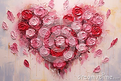 palette knife textured painting roses with heart Stock Photo