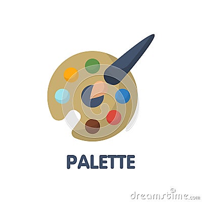 Palette and paint brush flat icon style design illustration on white background Vector Illustration