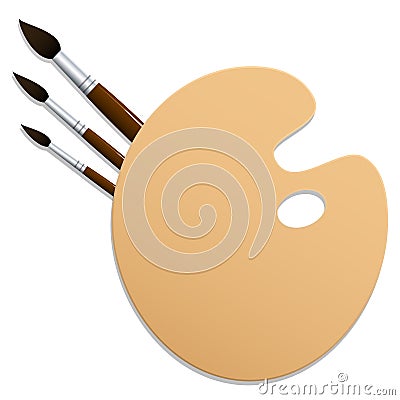 Palette with paint brushes. White background. Vector Image. Cartoon Illustration