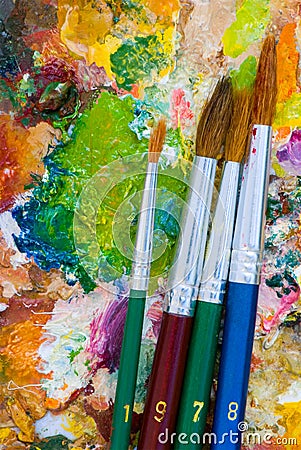 Palette and paintbrushes Stock Photo